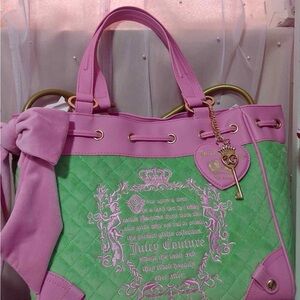 Juicy Couture Pink & Green Quilted Shoulder Bag with Key Charm